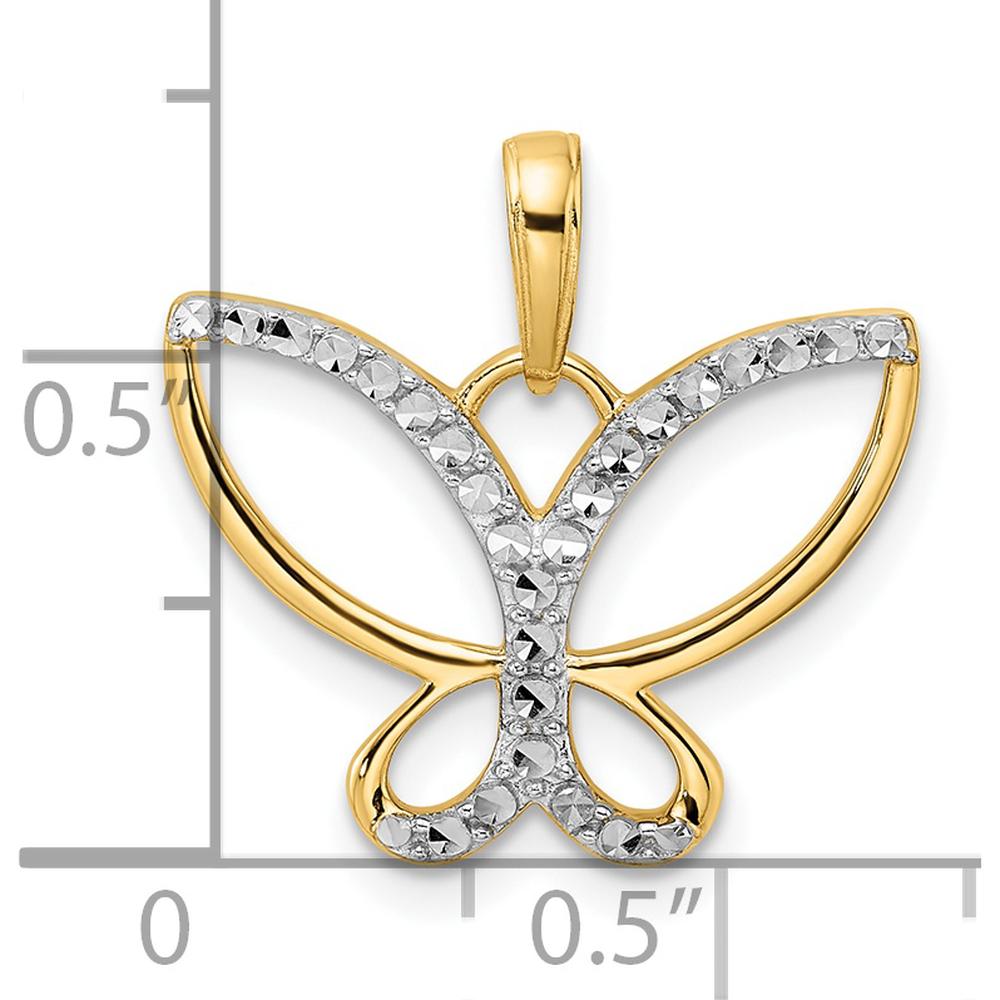 14K Yellow Gold and White Rhodium Diamond-Cut Butterfly Pendant by Oro Pregiato