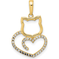 14K Yellow Gold and White Rhodium Diamond-Cut Cat Heart Pendant by Oro Pregiato