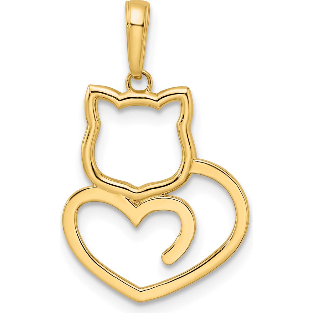 14K Yellow Gold and White Rhodium Diamond-Cut Cat Heart Pendant by Oro Pregiato