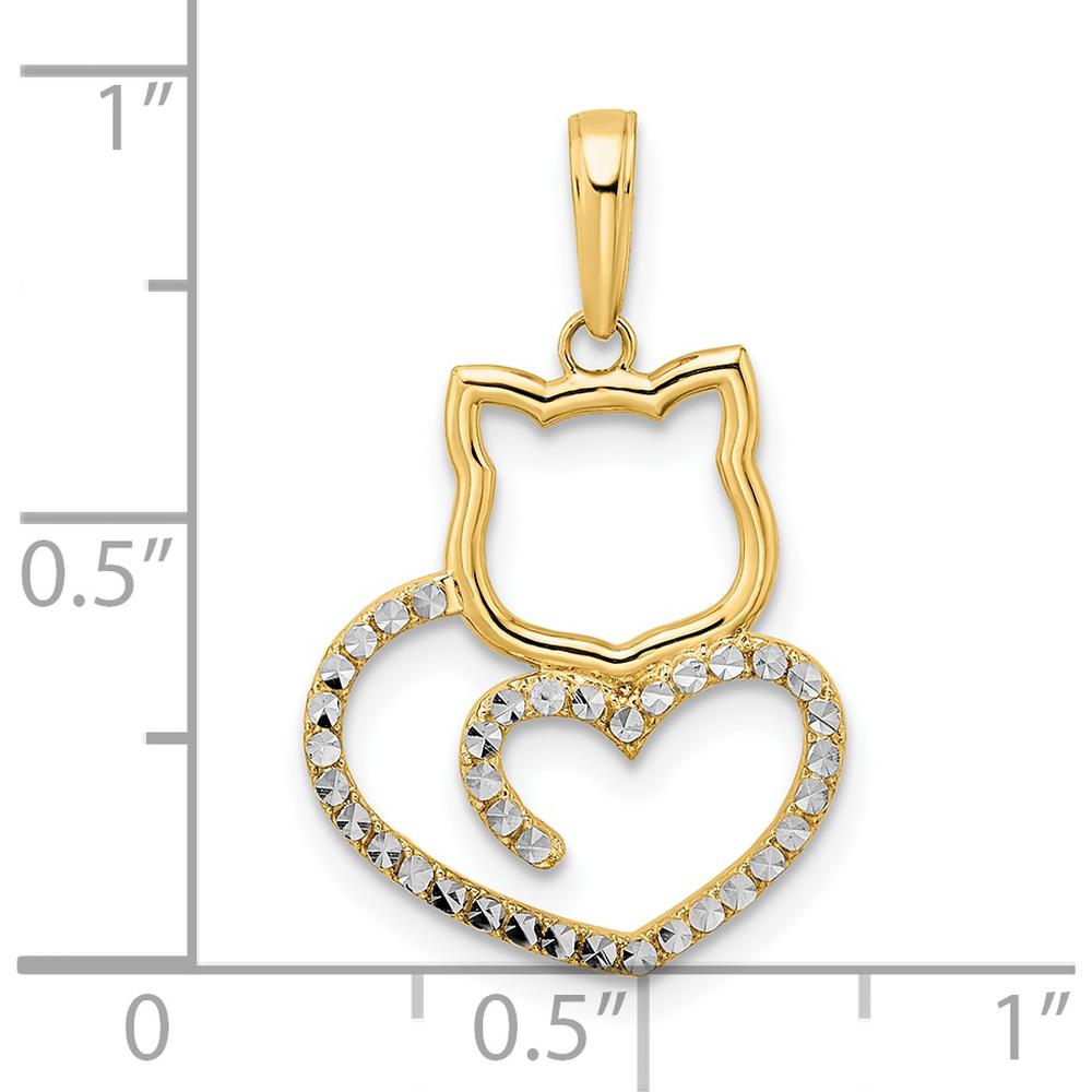 14K Yellow Gold and White Rhodium Diamond-Cut Cat Heart Pendant by Oro Pregiato