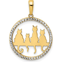 14K Yellow Gold and White Rhodium Diamond-Cut Cats Sitting on Bench Pendant by Oro Pregiato
