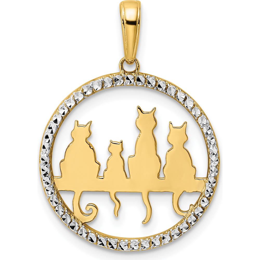 14K Yellow Gold and White Rhodium Diamond-Cut Cats Sitting on Bench Pendant by Oro Pregiato