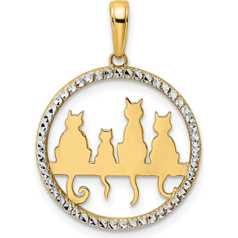 14K Yellow Gold and White Rhodium Diamond-Cut Cats Sitting on Bench Pendant by Oro Pregiato