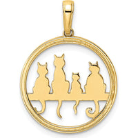 14K Yellow Gold and White Rhodium Diamond-Cut Cats Sitting on Bench Pendant by Oro Pregiato