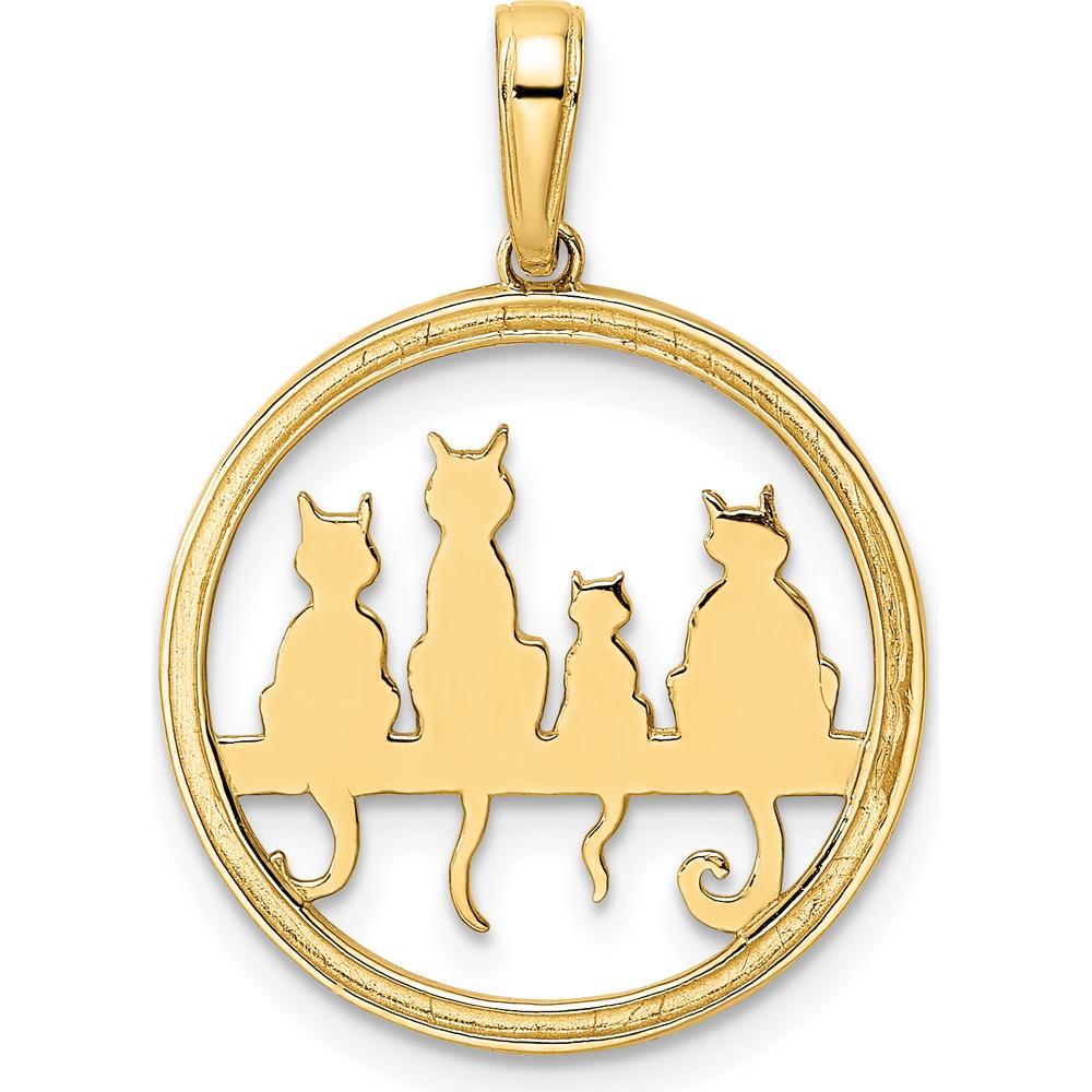 14K Yellow Gold and White Rhodium Diamond-Cut Cats Sitting on Bench Pendant by Oro Pregiato