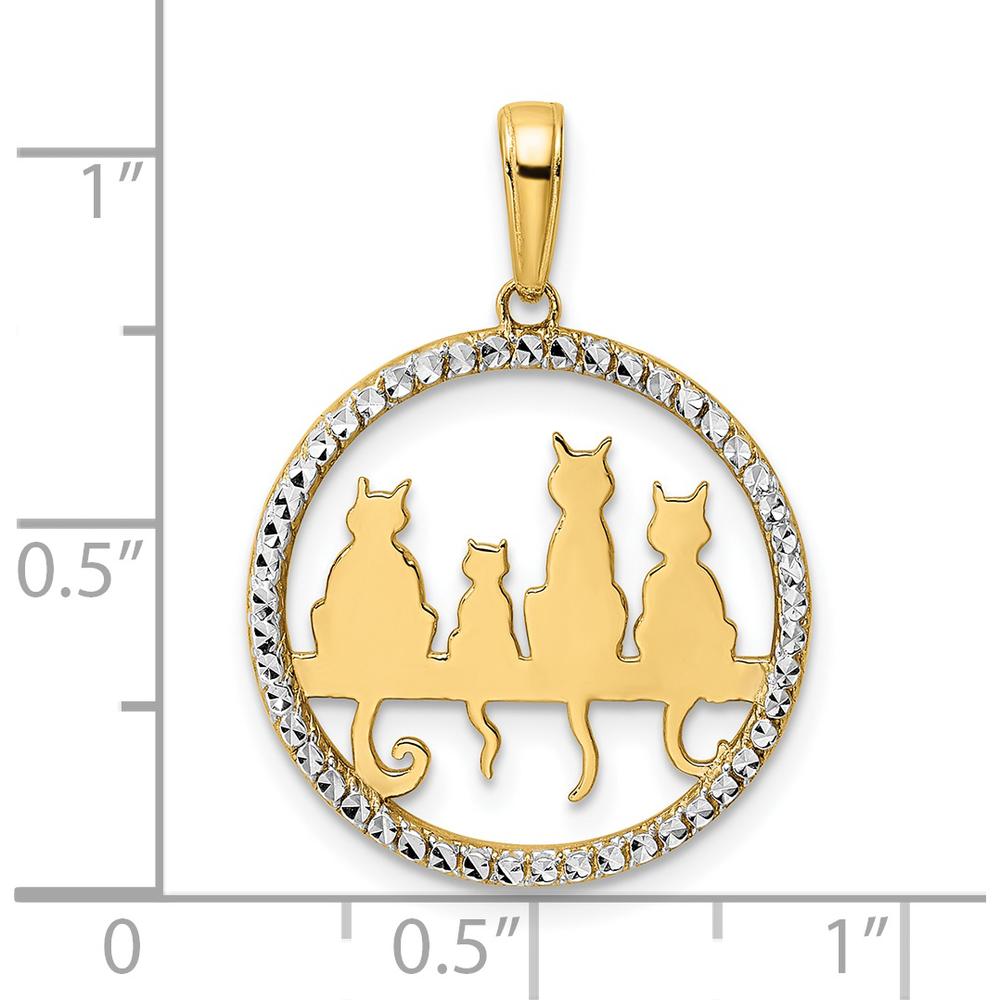 14K Yellow Gold and White Rhodium Diamond-Cut Cats Sitting on Bench Pendant by Oro Pregiato