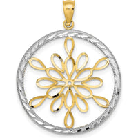 14K Yellow Gold and White Rhodium Diamond-Cut Circle Snowflake Charm by Oro Pregiato