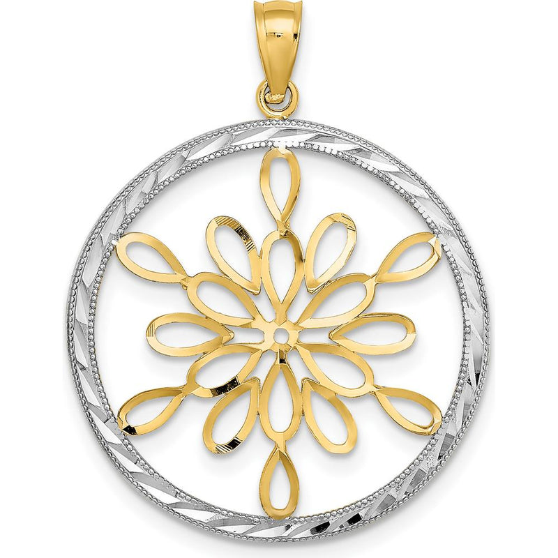 14K Yellow Gold and White Rhodium Diamond-Cut Circle Snowflake Charm by Oro Pregiato