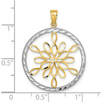 14K Yellow Gold and White Rhodium Diamond-Cut Circle Snowflake Charm by Oro Pregiato