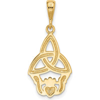 14K Yellow Gold and White Rhodium Diamond-Cut Claddagh Trinity Knot Pendant with Polished Finish - 30mm Length by Oro Pregiato