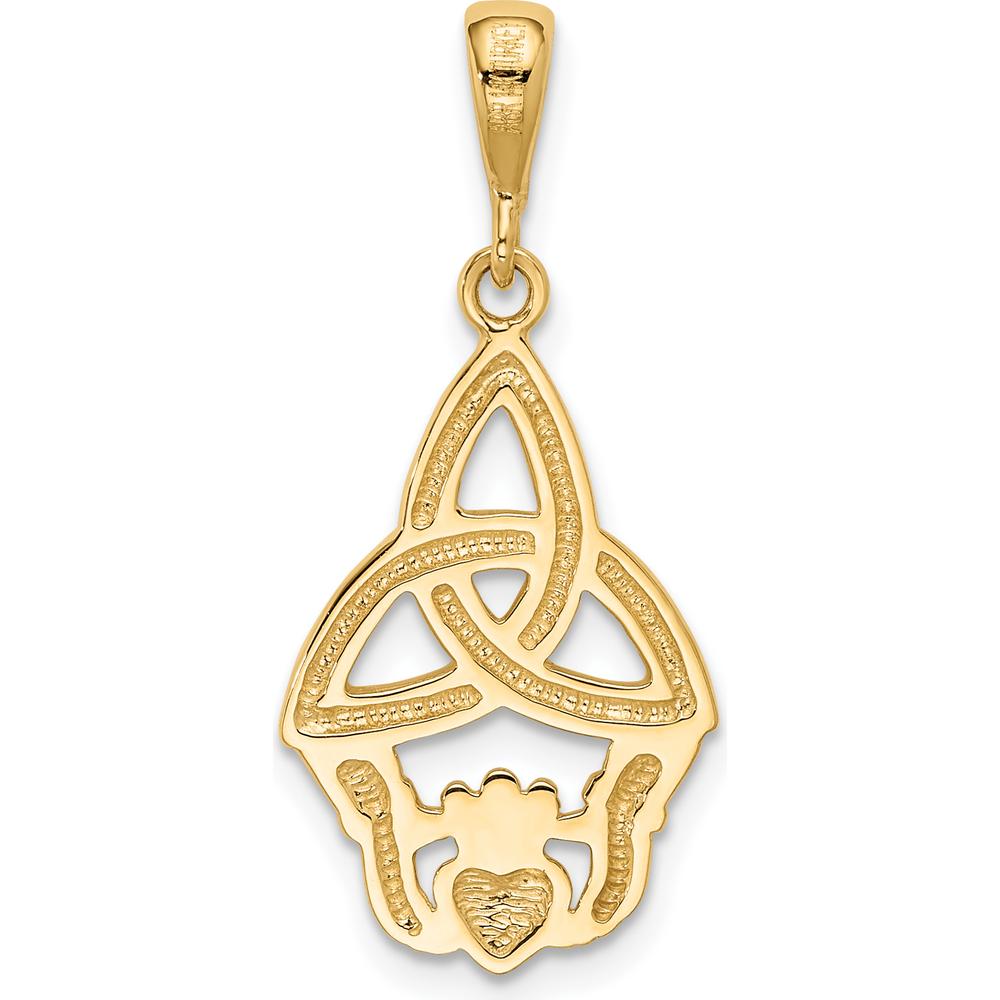 14K Yellow Gold and White Rhodium Diamond-Cut Claddagh Trinity Knot Pendant with Polished Finish - 30mm Length by Oro Pregiato