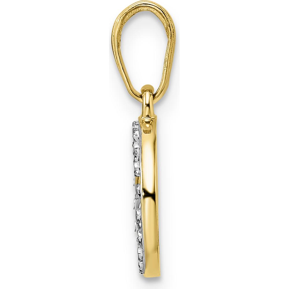 14K Yellow Gold and White Rhodium Diamond-Cut Clover in Circle Pendant - Lucky Charm Necklace by Oro Pregiato