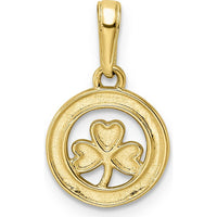 14K Yellow Gold and White Rhodium Diamond-Cut Clover in Circle Pendant - Lucky Charm Necklace by Oro Pregiato