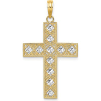 14K Yellow Gold and White Rhodium Diamond-Cut Cross Pendant with Polished Finish by Oro Pregiato