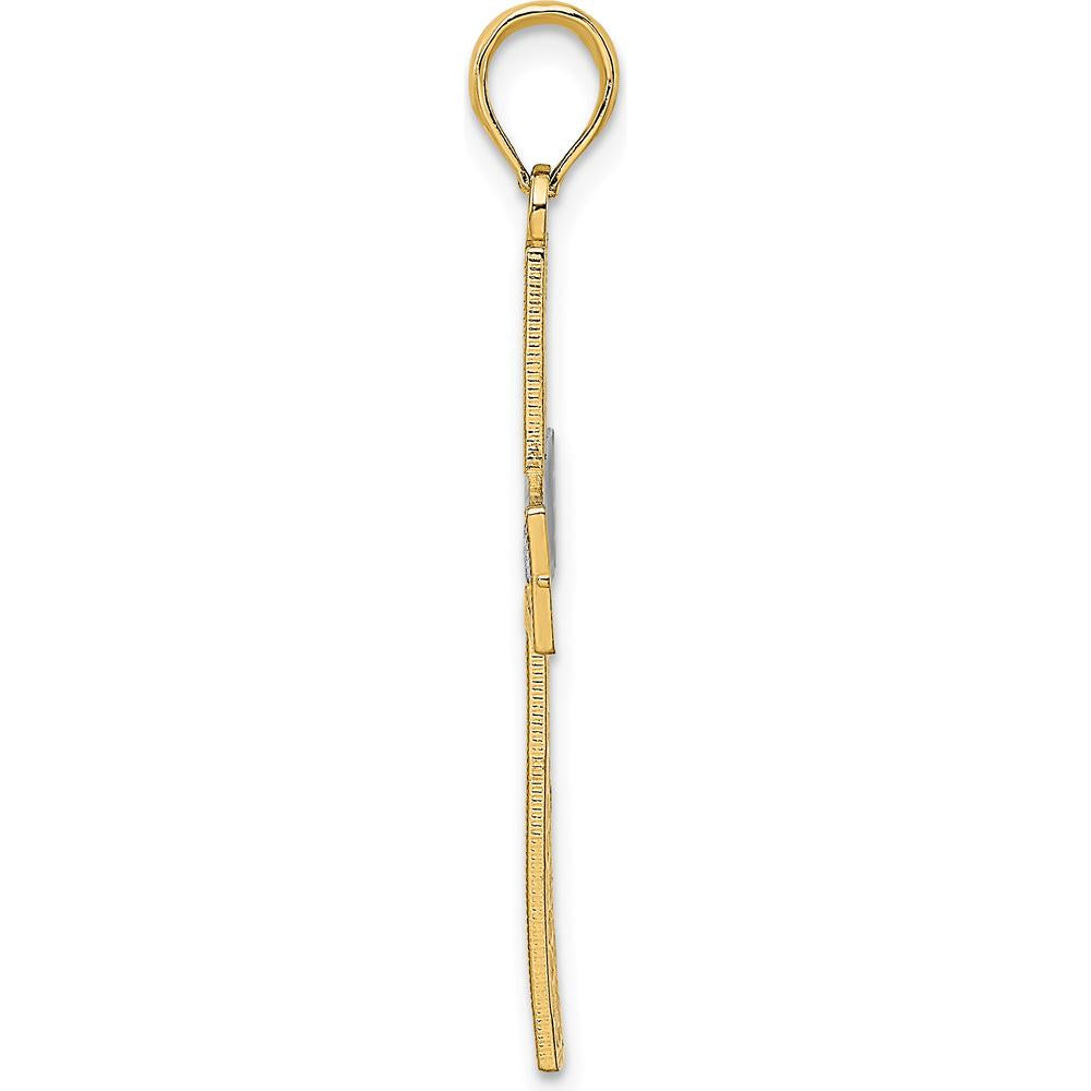 14K Yellow Gold and White Rhodium Diamond-Cut Cross Pendant with Polished Finish by Oro Pregiato