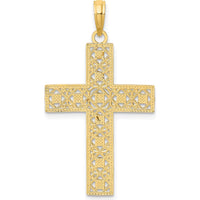14K Yellow Gold and White Rhodium Diamond-Cut Cross Pendant with Polished Finish by Oro Pregiato