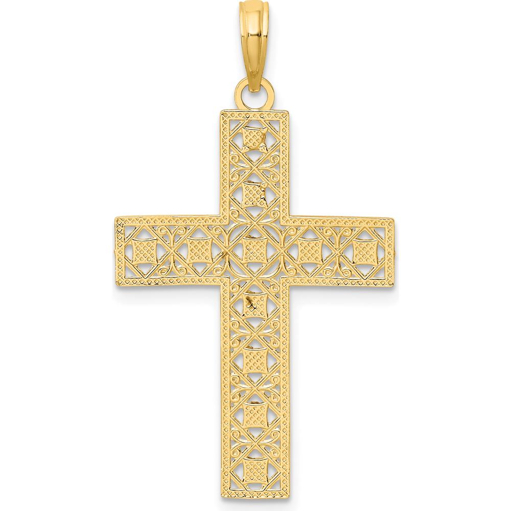 14K Yellow Gold and White Rhodium Diamond-Cut Cross Pendant with Polished Finish by Oro Pregiato