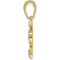 14K Yellow Gold and White Rhodium Diamond-cut Crown Pendant - Elegant Royal Charm by Oro Pregiato