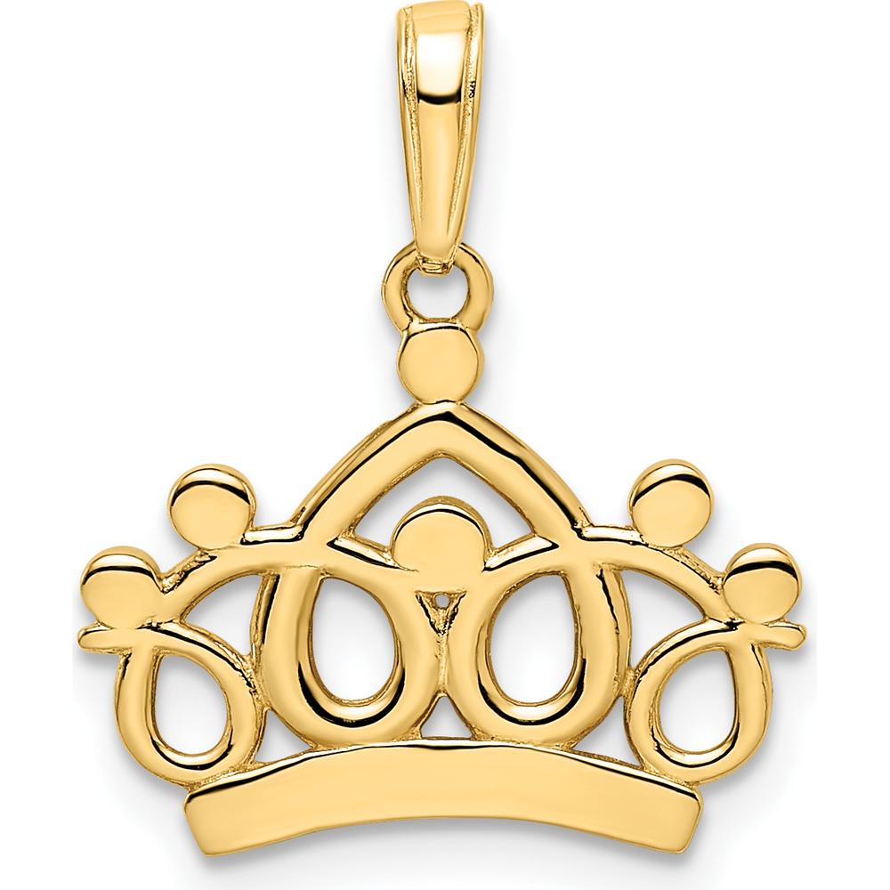 14K Yellow Gold and White Rhodium Diamond-cut Crown Pendant - Elegant Royal Charm by Oro Pregiato