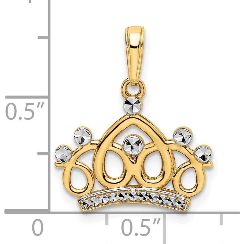 14K Yellow Gold and White Rhodium Diamond-cut Crown Pendant - Elegant Royal Charm by Oro Pregiato