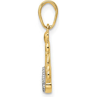 14K Yellow Gold and White Rhodium Diamond-Cut Crown Pendant with Heart Accents by Oro Pregiato