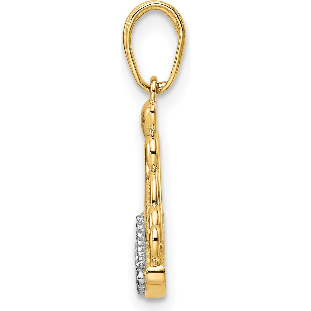 14K Yellow Gold and White Rhodium Diamond-Cut Crown Pendant with Heart Accents by Oro Pregiato