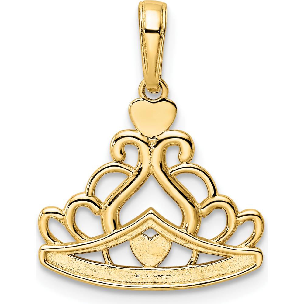 14K Yellow Gold and White Rhodium Diamond-Cut Crown Pendant with Heart Accents by Oro Pregiato