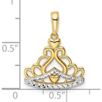 14K Yellow Gold and White Rhodium Diamond-Cut Crown Pendant with Heart Accents by Oro Pregiato