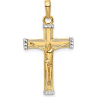 14K Yellow Gold and White Rhodium Diamond-Cut Crucifix Pendant - 33.77mm Length by Oro Pregiato