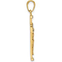 14K Yellow Gold and White Rhodium Diamond-Cut Crucifix Pendant - 33.77mm Length by Oro Pregiato