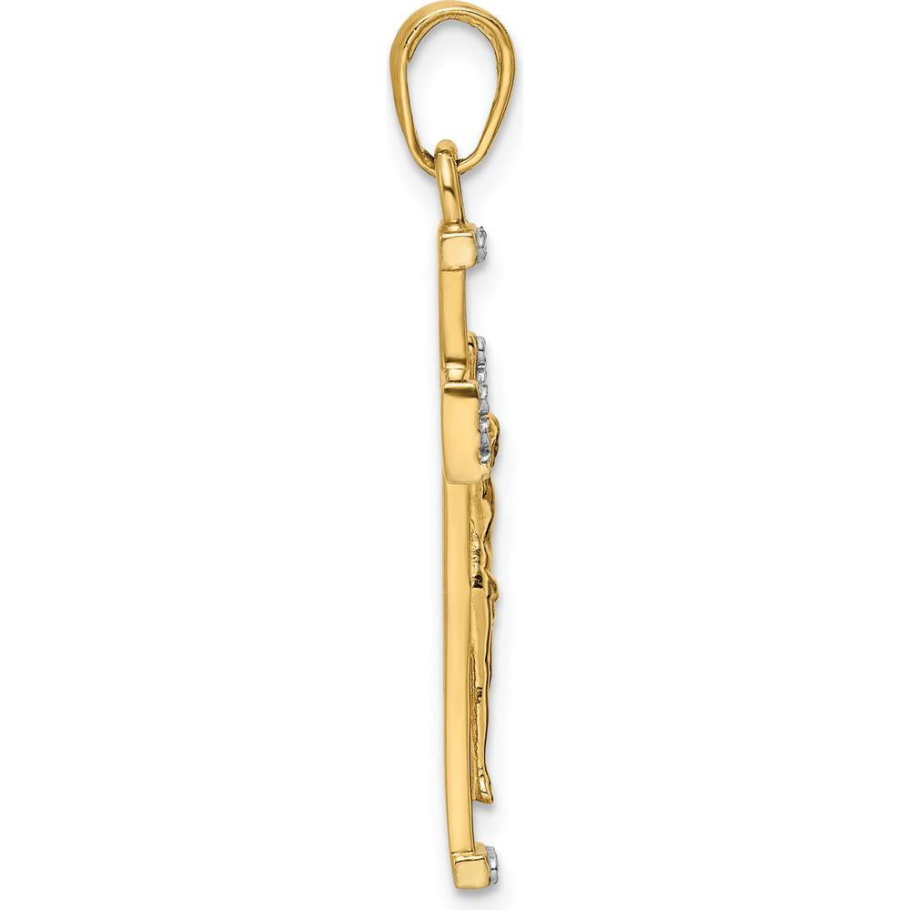 14K Yellow Gold and White Rhodium Diamond-Cut Crucifix Pendant - 33.77mm Length by Oro Pregiato