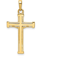 14K Yellow Gold and White Rhodium Diamond-Cut Crucifix Pendant - 33.77mm Length by Oro Pregiato