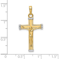 14K Yellow Gold and White Rhodium Diamond-Cut Crucifix Pendant - 33.77mm Length by Oro Pregiato