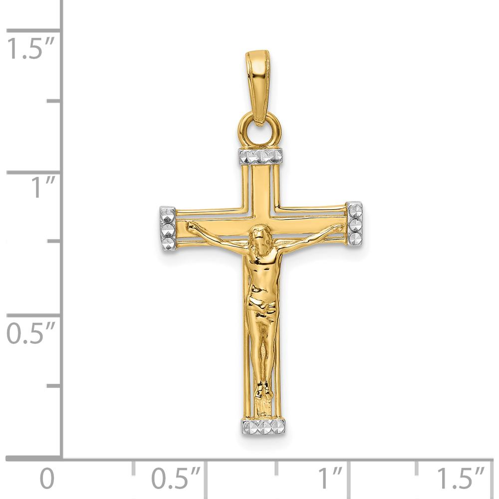 14K Yellow Gold and White Rhodium Diamond-Cut Crucifix Pendant - 33.77mm Length by Oro Pregiato