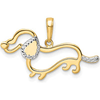 14K Yellow Gold and White Rhodium Diamond-Cut Dachshund Pendant by Oro Pregiato
