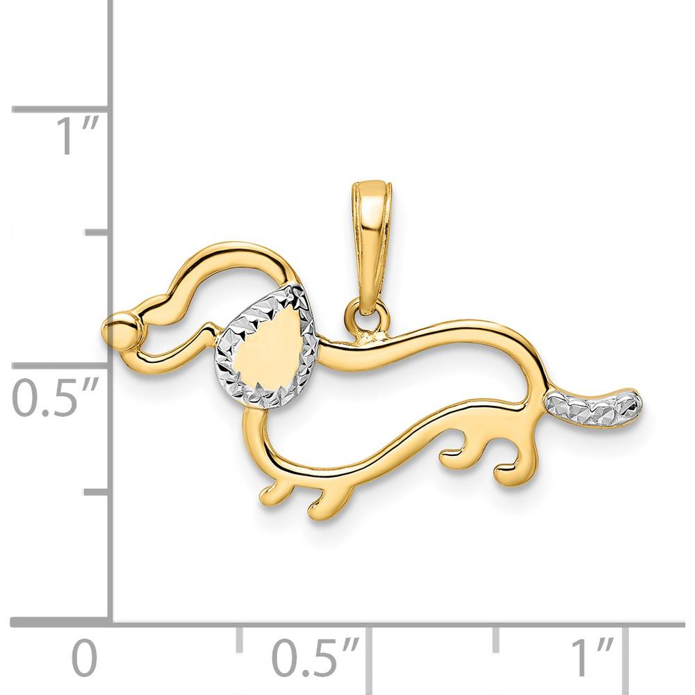 14K Yellow Gold and White Rhodium Diamond-Cut Dachshund Pendant by Oro Pregiato