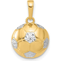 14K Yellow Gold and White Rhodium Diamond-Cut Domed Soccer Ball Pendant by Oro Pregiato