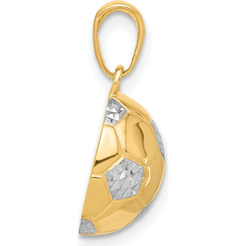 14K Yellow Gold and White Rhodium Diamond-Cut Domed Soccer Ball Pendant by Oro Pregiato