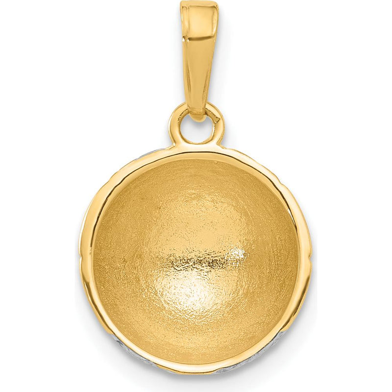 14K Yellow Gold and White Rhodium Diamond-Cut Domed Soccer Ball Pendant by Oro Pregiato