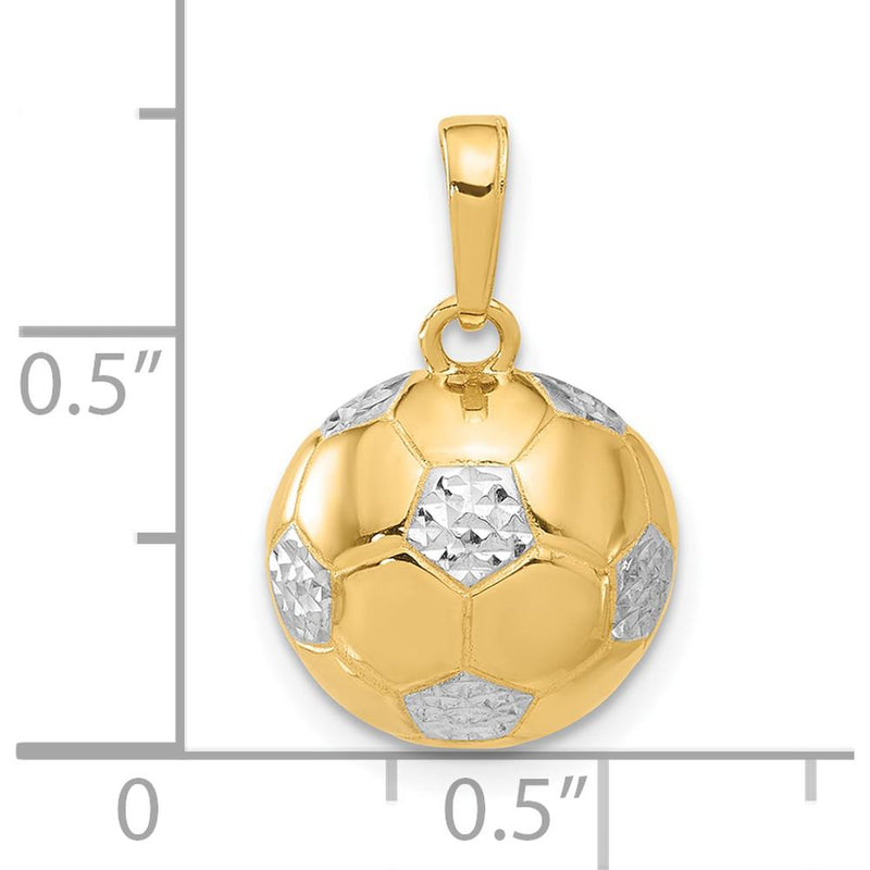 14K Yellow Gold and White Rhodium Diamond-Cut Domed Soccer Ball Pendant by Oro Pregiato