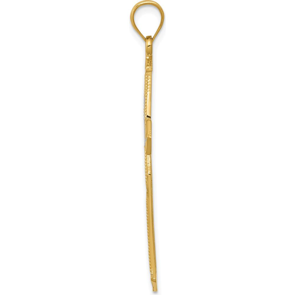 14K Yellow Gold and White Rhodium Diamond-Cut Dove Cross Pendant - 44.09mm Length by Oro Pregiato