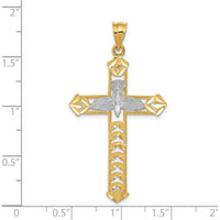 14K Yellow Gold and White Rhodium Diamond-Cut Dove Cross Pendant - 44.09mm Length by Oro Pregiato