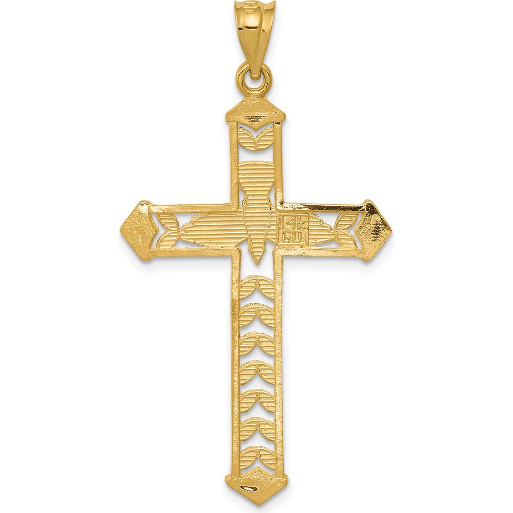 14K Yellow Gold and White Rhodium Diamond-Cut Dove Cross Pendant - 44.09mm Length by Oro Pregiato