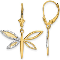 14K Yellow Gold & White Rhodium Diamond-Cut Dragonfly Leverback Drop Earrings by 0