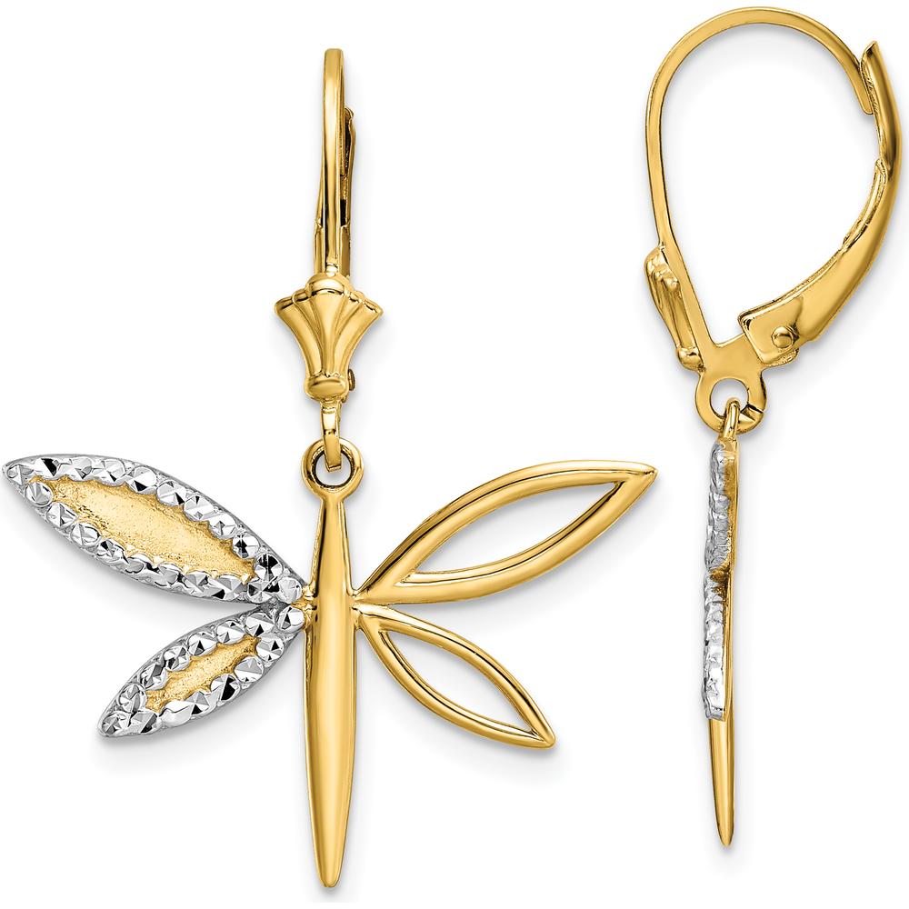 14K Yellow Gold & White Rhodium Diamond-Cut Dragonfly Leverback Drop Earrings by 0