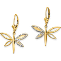 14K Yellow Gold & White Rhodium Diamond-Cut Dragonfly Leverback Drop Earrings by 0