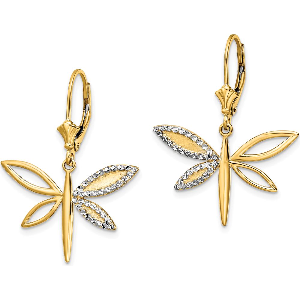 14K Yellow Gold & White Rhodium Diamond-Cut Dragonfly Leverback Drop Earrings by 0