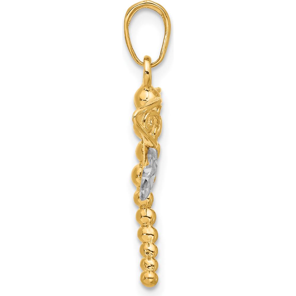14K Yellow Gold and White Rhodium Diamond-Cut Dragonfly Pendant - 27.9mm Length by Oro Pregiato