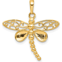 14K Yellow Gold and White Rhodium Diamond-Cut Dragonfly Pendant - 27.9mm Length by Oro Pregiato