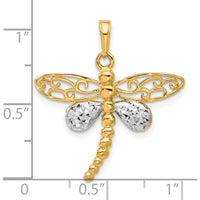 14K Yellow Gold and White Rhodium Diamond-Cut Dragonfly Pendant - 27.9mm Length by Oro Pregiato